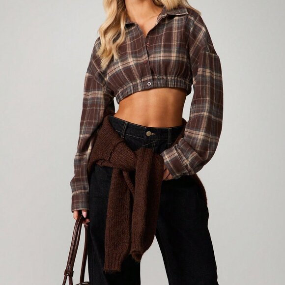 Multicolor Casual Women's Plaid Oversized Flannel Blouse - Picture 4 of 6